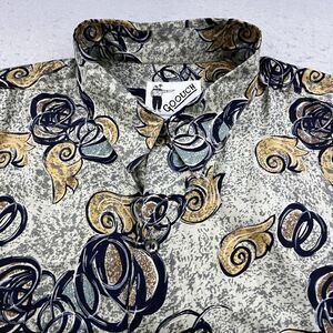 Goouch Silk Shirt Mens Large Abstract Art Button Up Lightweight Camp Vintage